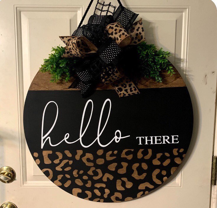 Leopard Print Door Hanger SVG, Hello There Design (Digital Cut File)