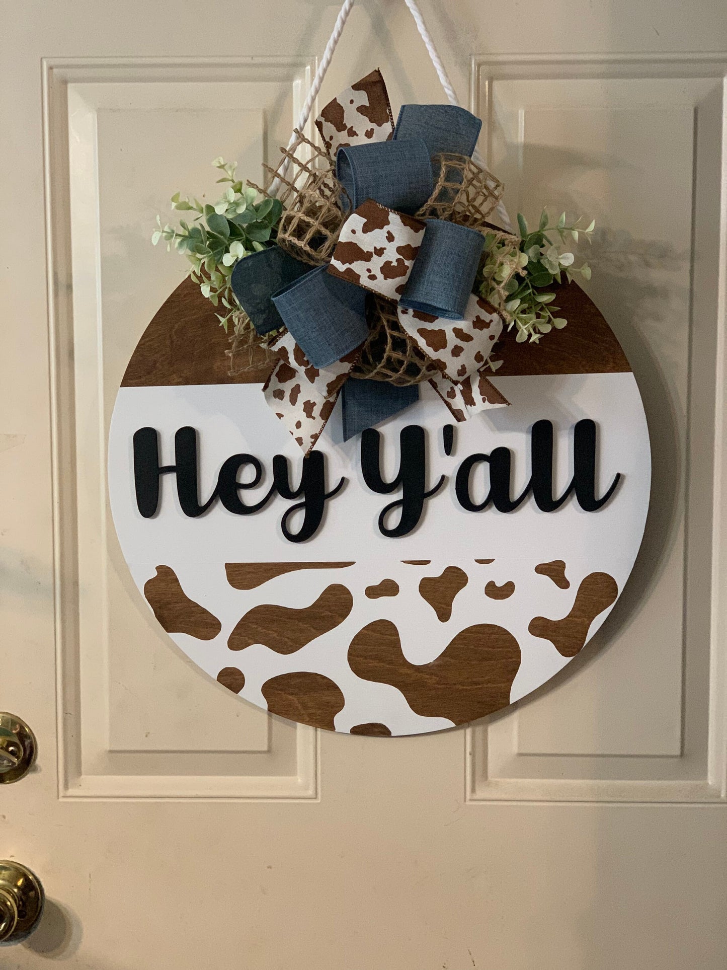 Cow Spots Door Hanger SVG, Hey Y'all Design (Digital Cut File)