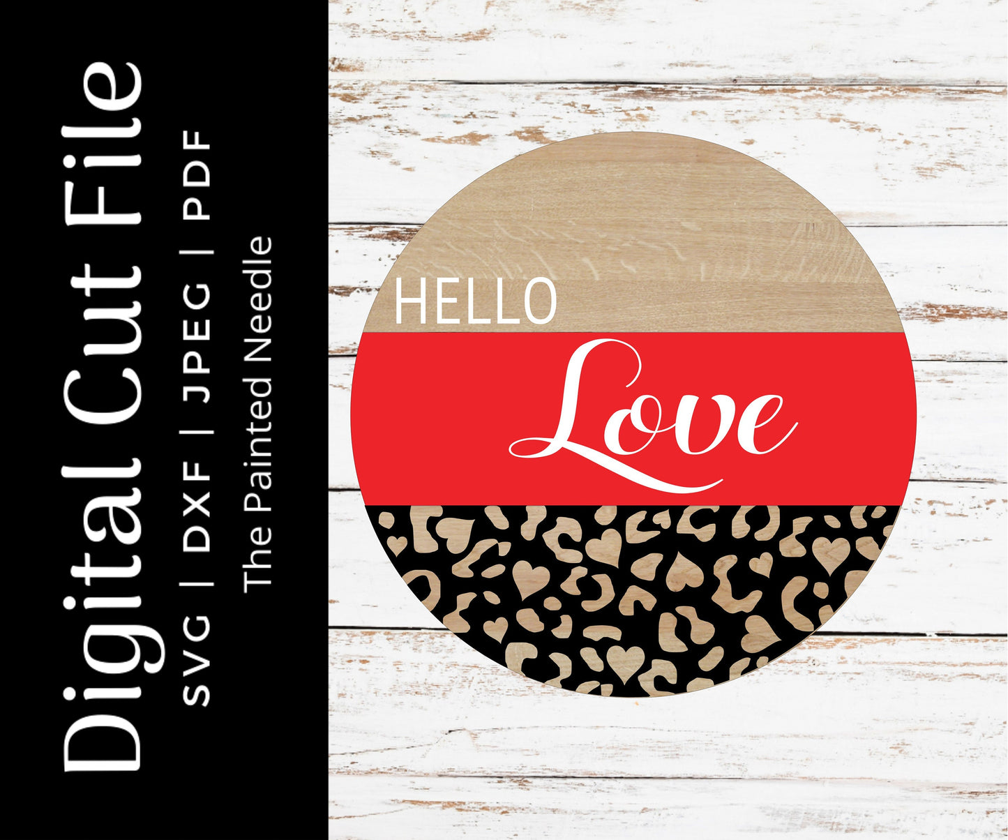 Leopard Heart Door Hanger SVG, Hello Love Design (Digital Download)