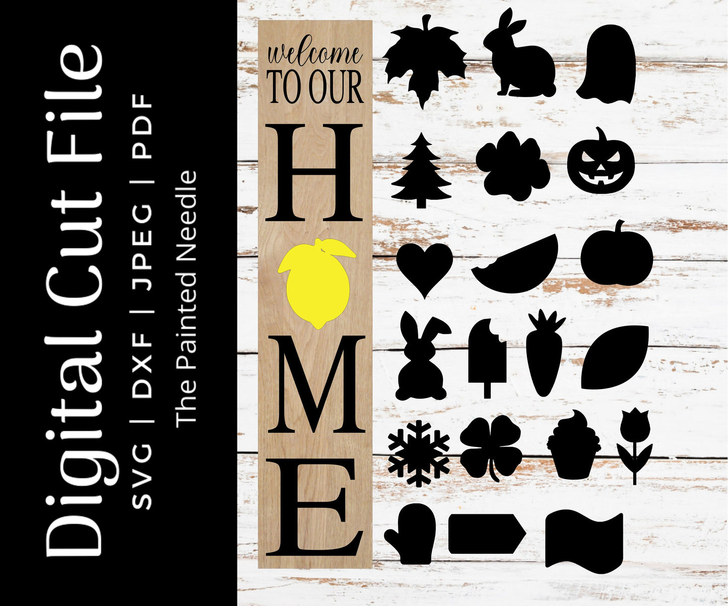 Porch Leaner SVG, Welcome Home Sign, Interchangeable Shapes (Digital File)