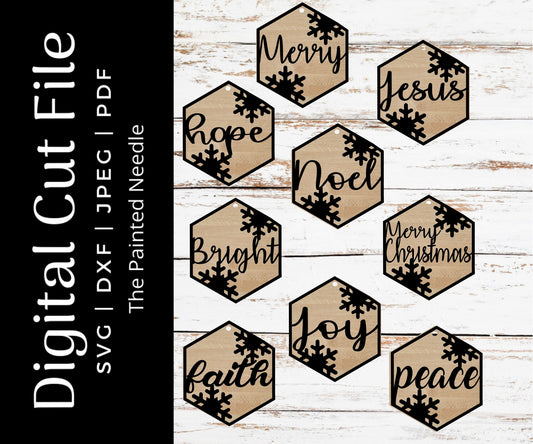Hexagon Christmas Ornaments SVG Laser Cut Files (Digital Download)