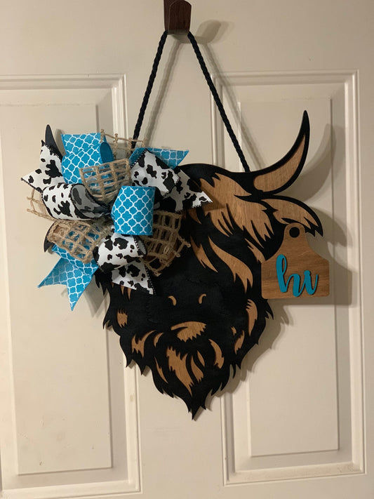 Highland Cow Head Door Hanger