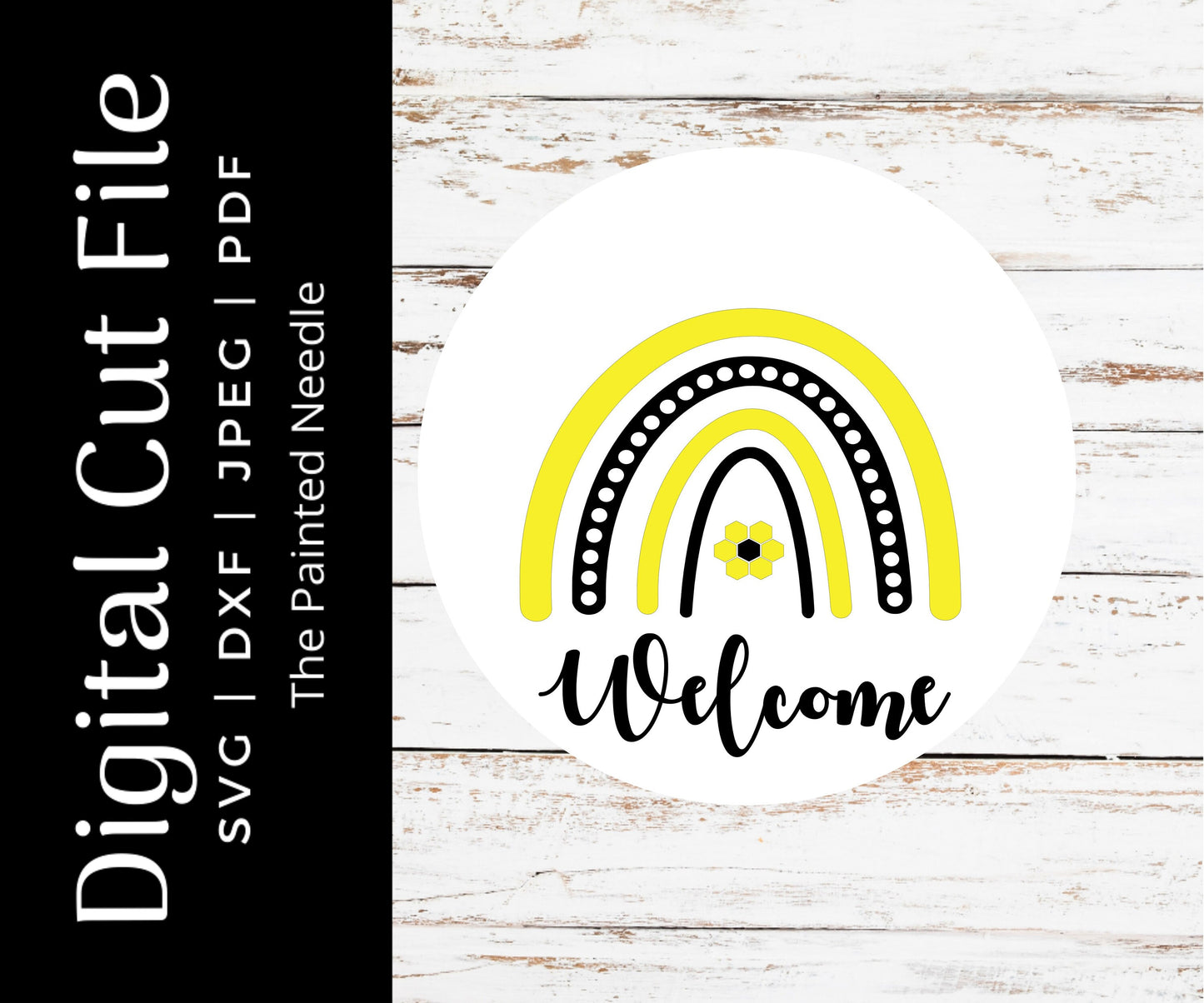 Rainbow Bee Welcome Sign SVG, Door Hanger Cut File (Digital Download)