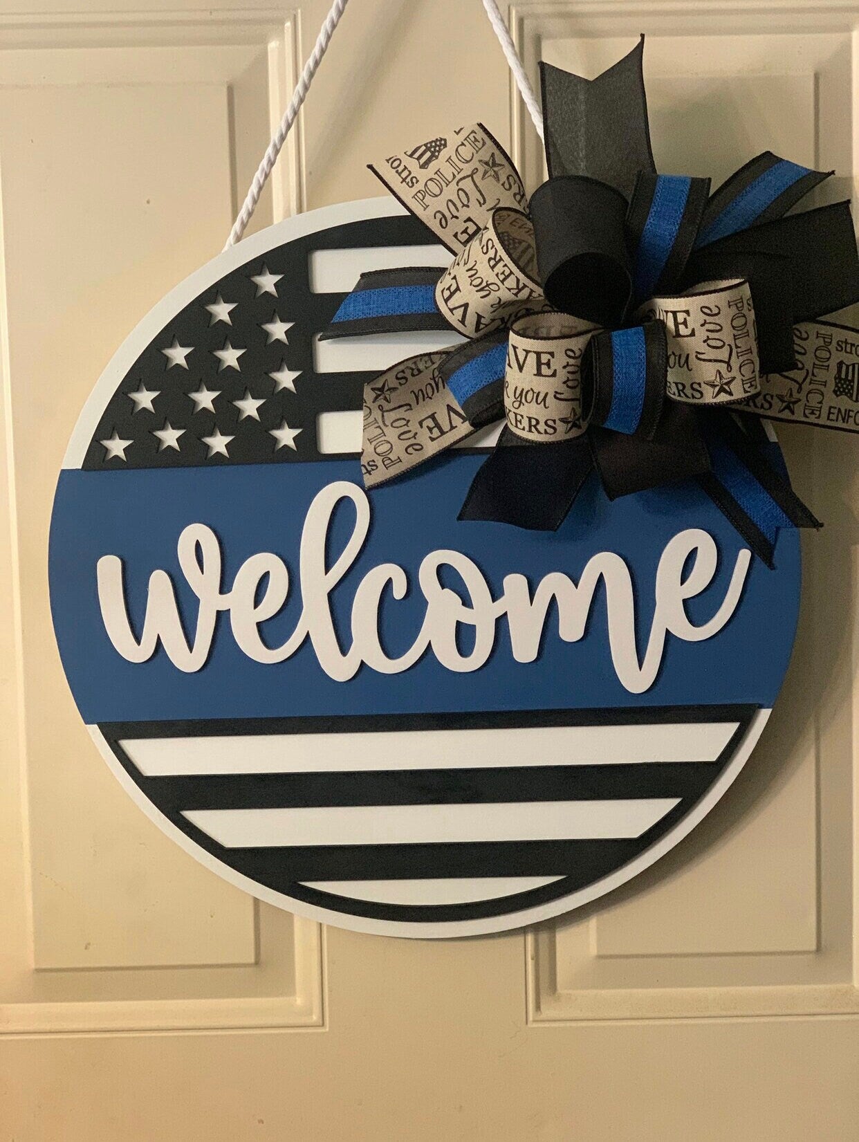 Back the Blue Flag Welcome Door Hanger SVG, Patriotic Cut File (Digital Download)