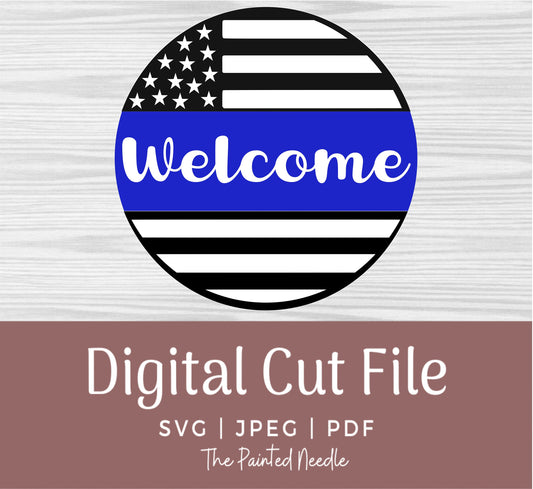 Back the Blue Flag Welcome Door Hanger SVG, Patriotic Cut File (Digital Download)