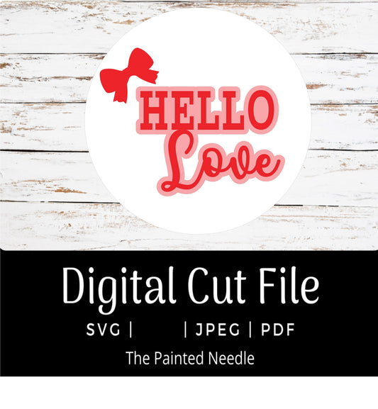 Hello Love Bow Door Hanger SVG, Laser Cut File (Digital Download)