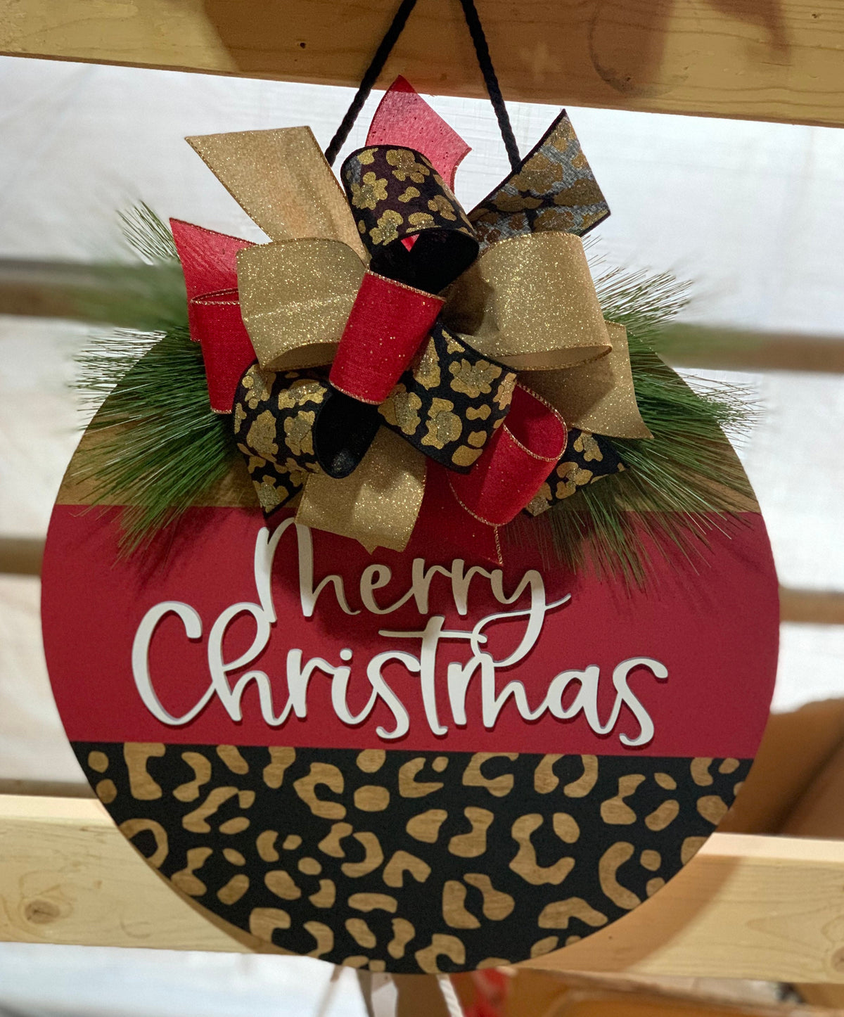 Merry Christmas Leopard Door Hanger