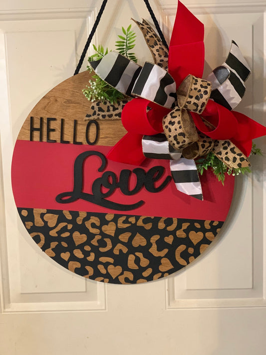 Hello Love Leopard Door Hanger